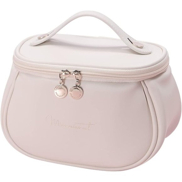 Women Girls Large Capacity Make Up Toiletry Bag Beige Travel Cosmetic Bag - Picture 1 of 6